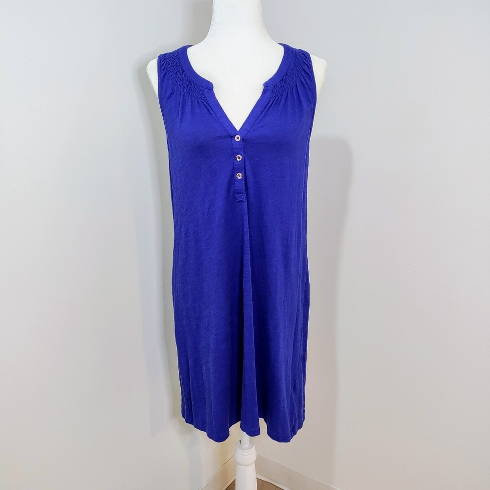 Lilly Pulitzer Esse Royal Blue Sleeveless Midi Shift Dress w/ Button Detail in M - Picture 2 of 10